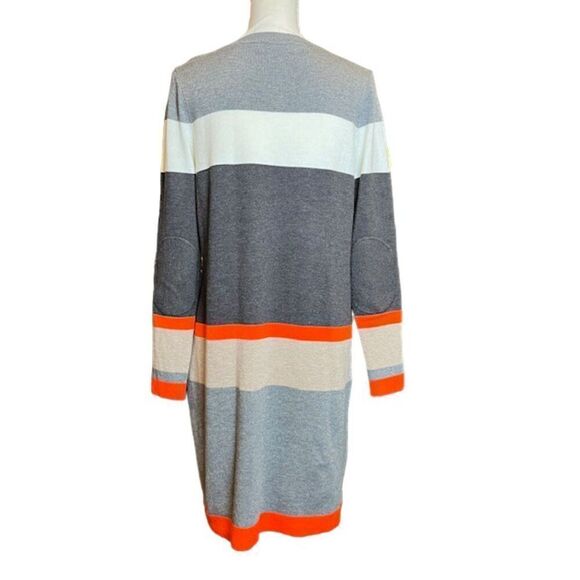 Jessica H Sweater Midi Dress Striped Gray, Khaki, Orange Petite Size L - Picture 3 of 9